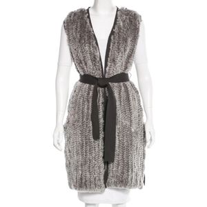 $380 HALSTON HERITAGE Genuine Fur & Merino Wool Sweater Vest Size: M